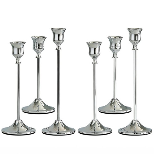 Conjunto Elegante de 6 Castiçais Prateados para Centros de Mesa e Decoração de Casa 1