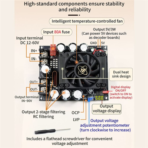 8-32V 900W 30A - Boost Converter Module Adjustable Step  Power Supply Audio Amplifier Voltage Regulator