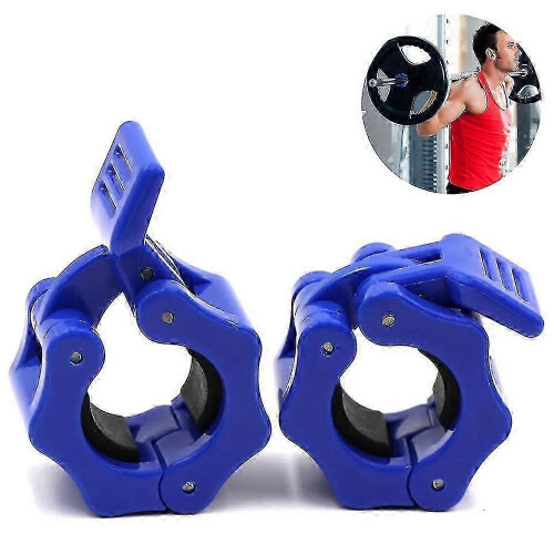 (Blue) 2pc Gym Barbell Clamps Quick Release Barbell Collar Clips For Training 1