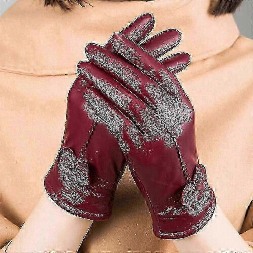 (light grey) Women's Solid Color Leather Gloves Warm Winter Protection Outdoor Accessories 1