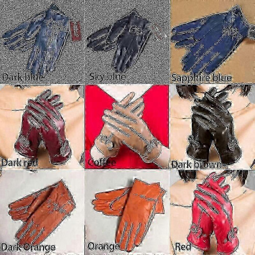 (light grey) Women's Solid Color Leather Gloves Warm Winter Protection Outdoor Accessories 2