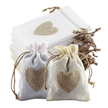 24 StüCke Jute Beutel mit Kordel Zug und Herz Muster SüßIgkeiten Geschenk TüTe Jute Beutel Taufe Tasche Hochzeit für Stopf Beutel
