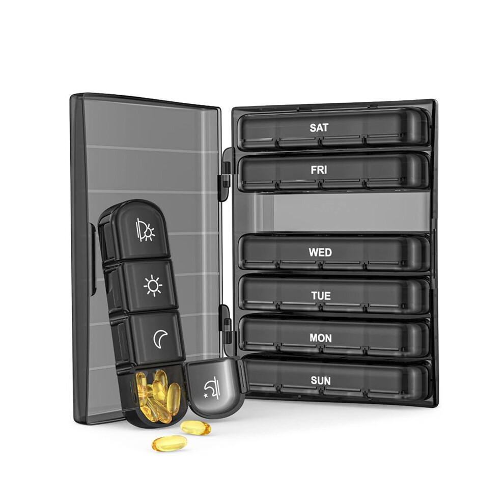 Weekly Pill Organizer 4-Times A Day, Daily Pill Box 7 Day Portable for Travel, Light-Proof Pill Case