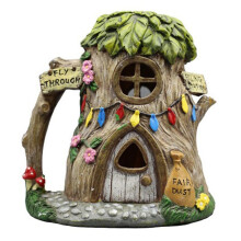 Harzhäuser mit Solar-LED-Lichtern, Feengarten-Zubehör, Outdoor-Cottage-Figuren, Rasenornamente,B