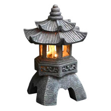 Garden Accessory Ornament Solar Powered Resin Pagoda Lantern Palace Lanterns Tower Statue Solar Lamp Garden Decor C