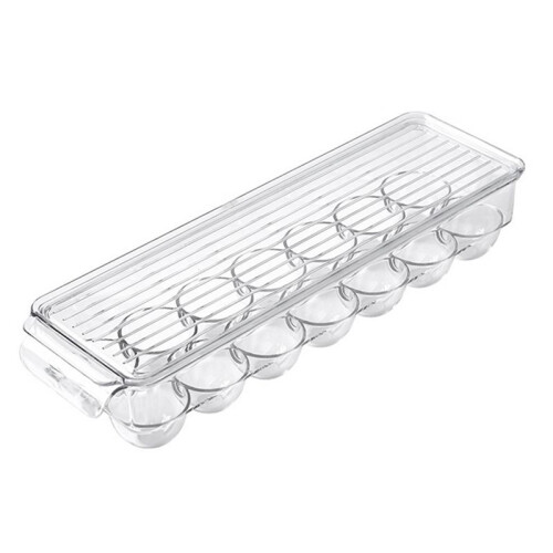 Clear Plastic Egg Holder - 14 Egg Tray Holder - Free Fridge Organizer with Lid, Refrigerator Storage Container