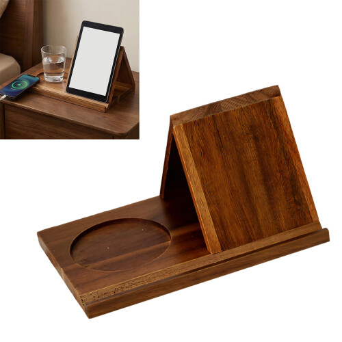 Desktop Organiser Triangular Wooden Bookstand with Drink-pine 2