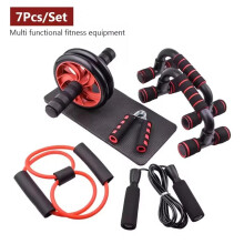 7in1 Ab Exercise Wheels Kit Home Gym Equipment for Men Women Core Workout Set with Push Up Bars Resistance Bands Jump Rope Knee Pad UK