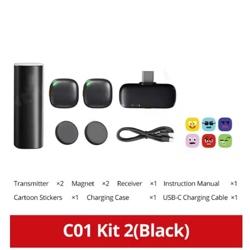 Microfono Lavalier Wireless C01 per  e Android con Cancellazione del Rumore per Registrazioni Video Vlog, Streaming Live e Interviste 1