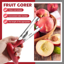 2 Pcs Corer Lever Tool Stainless Steel Pear Fruit Seed Remover Red Grip with Serrated Blade