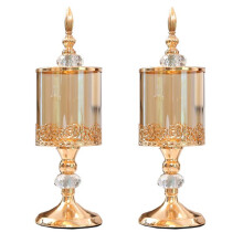 2X European Crystal Glass Storage Jar with Lid Rose Candy Jar Gold-Plated Storage Decorative Ornaments,L