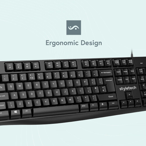 styletech USB-Powered Wired Keyboard for Windows PC - Black 1