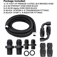 AN6 15FT Automatic Transmission Cooler Kit for 4L60E 4L65E - Black Nylon Braided Hose Kit