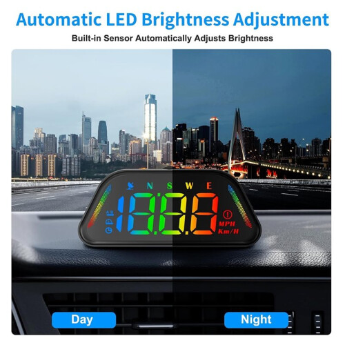 Car HUD Display Digital Speedometer with over-Speed Alert & Customizable Ambient Light