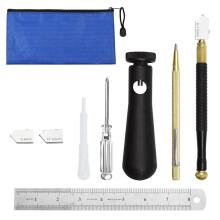 Pencil Style Glass Cutter Tool Set with Scribe Assist Handle, Ruler, Screwdriver and Storage Bag