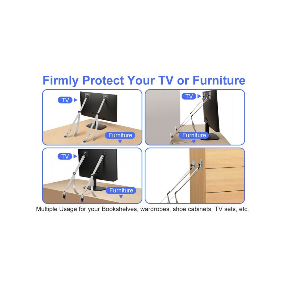 2Pcs Adjustable TV Safety Straps,No-Drill Adhesive Anti-Tip Furniture Anchors for Baby Proofing,Flat Screens Fix to Wall