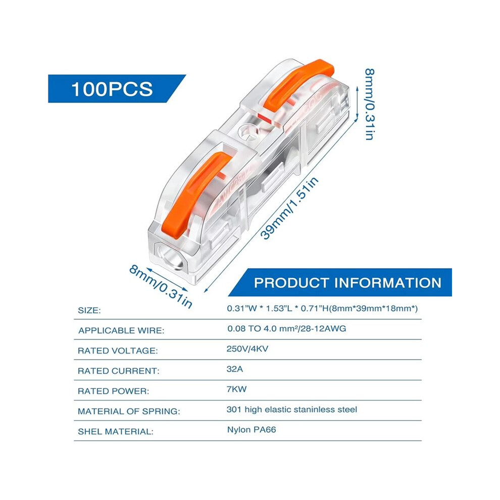 100Pcs Wire Connectors Inline Wire Cable Connector Quick Compact Cable Connector Transparent 4711158041734