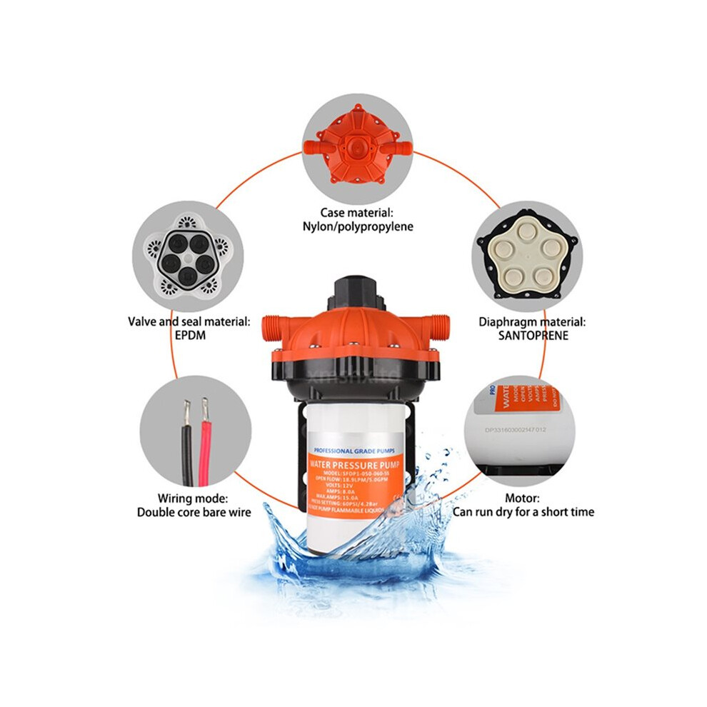 Diaphragm Water Pump 5.0Gpm 60Psi Dc12/24V Volts Electric Yacht Boat Marine Rv Caravan High Pressure Supply 5 Chamber B 4711158049150