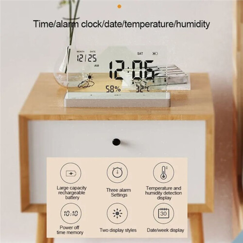 Clear Digital Clock with Base Transparent Large Screen Temp/Humidity/Date Display Electronic Clock Desktop Clocks B 2