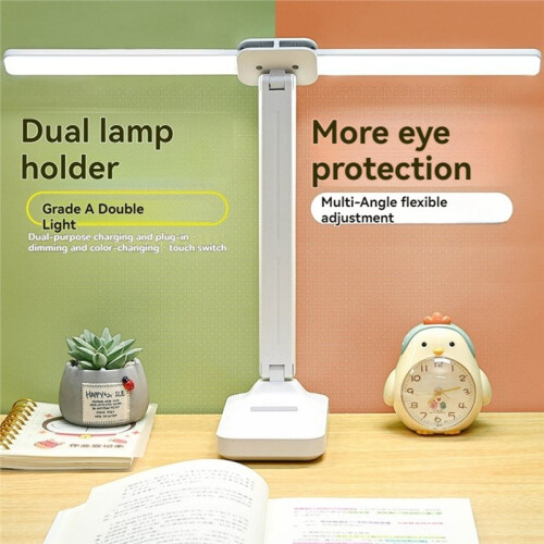 Dual  LED Desk Lamp, Foldable Dimmable Reading Light with USB Rechargeable, Night Light for Bedroom, Dorm, Study