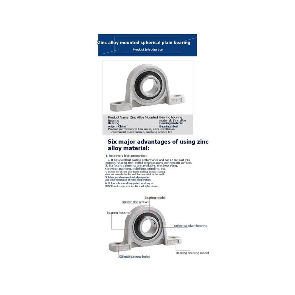 Pillow Block Bearing Zinc Alloy Metal 20Mm Inner Diameter Bearing Housing 5 Pcs For Industrial Equipment 4712294042975
