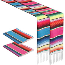 2PCS Mexican Table Runners,14 X 86 Inch, Rainbow Colors Table Runner for Boho Mexican Theme Party Picnics Table Decor