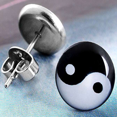 2 COPPIA Orecchini Yin e Yang con simbolo a spillo tondo da 10 mm 2