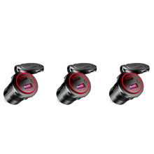 3X PD Type C USB Car Charger and QC 3.0 Quick Charger 12V Power Outlet Socket with /Off Red