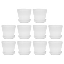 10X Plastic Blumentopf Pflanzgefäß mit Untertassenablage Rund Hochglanz Home Garden Decor, Weiß Oberkaliber -, 17cm