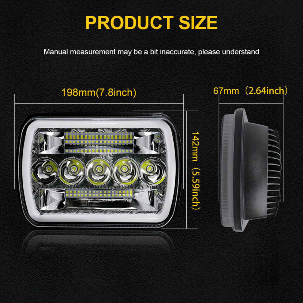 2X 5X7inch 7X6inch Led Headlight Hi-Lo Halo Drl For Cherokee Xj Yj 6031190029186