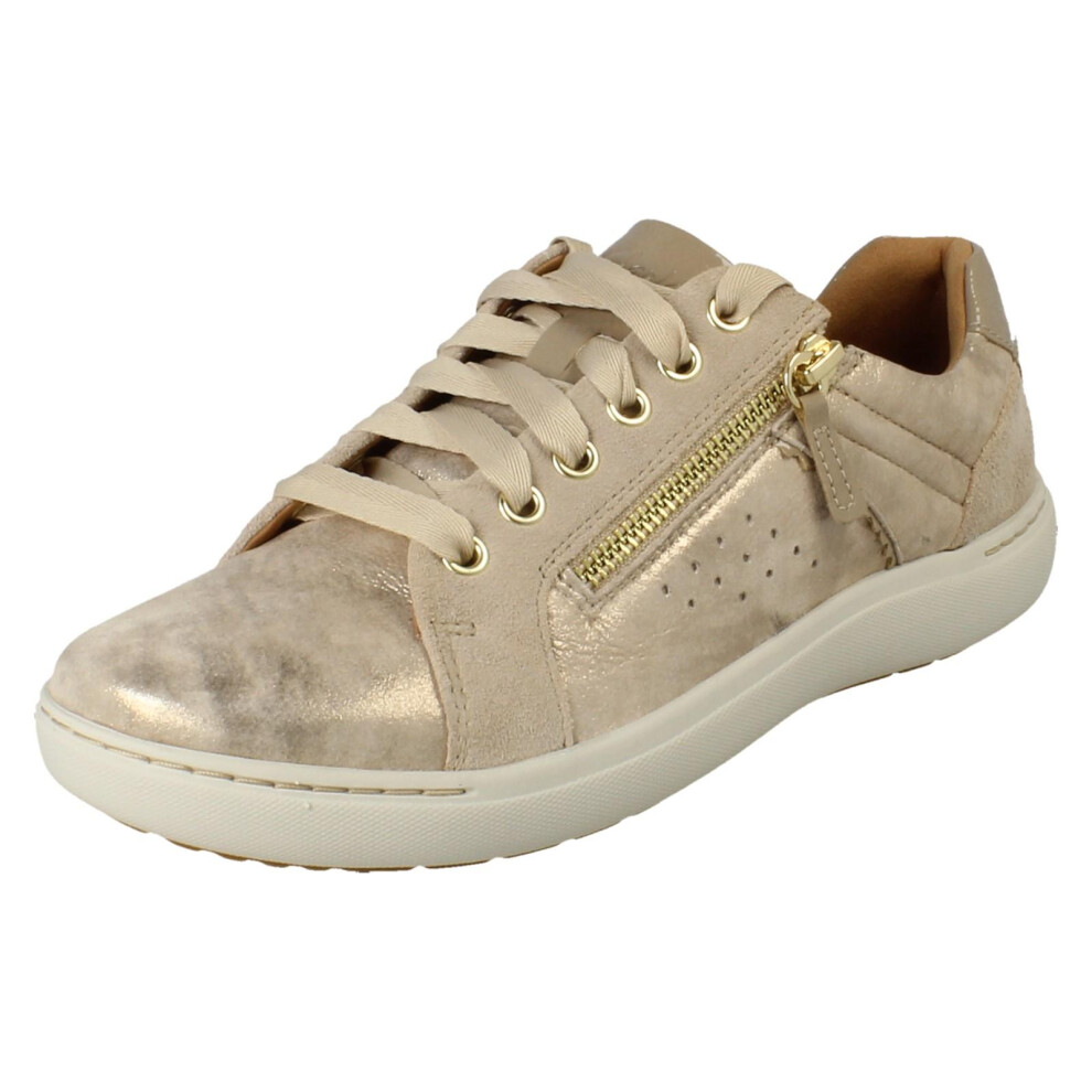 Clarks (, Uk 4) Ladies Leather Trainers - Nalle Zen Gold