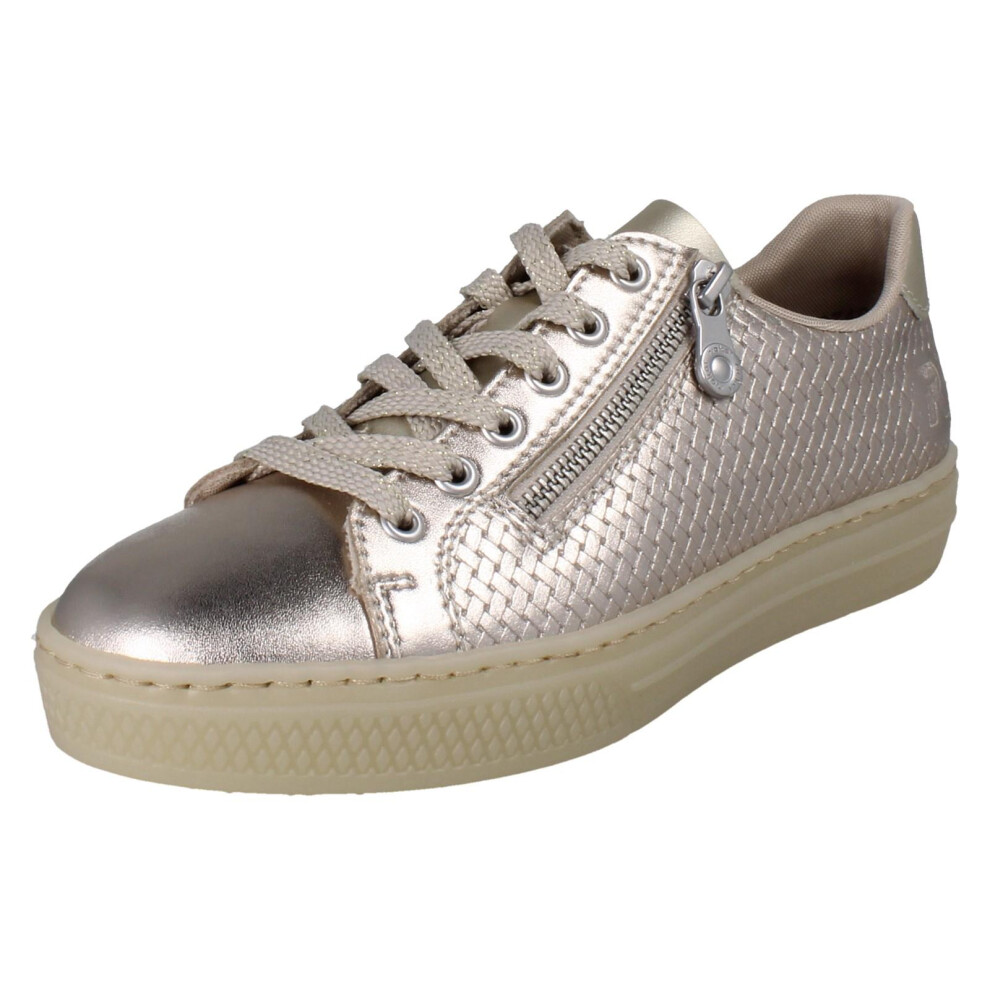 Rieker (Gold, Uk 7.5) Ladies Detailed Casual Trainers With Side Zip L5955