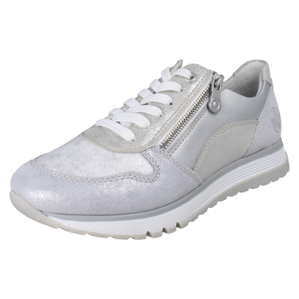 Rieker (Silver, Uk 4) Ladies Extra Wide Trainers With Side Zip 49003
