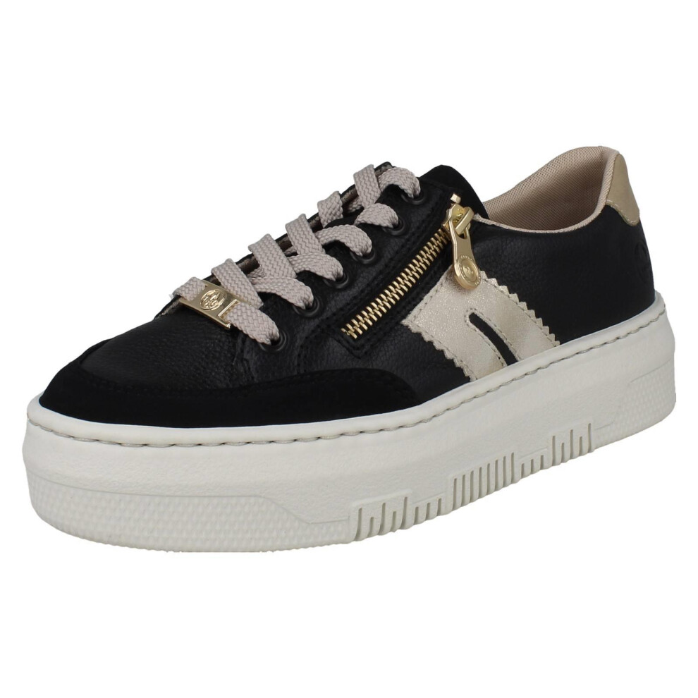 Rieker (Black, Uk 5) Ladies Textured Leather Platform Trainers M1912