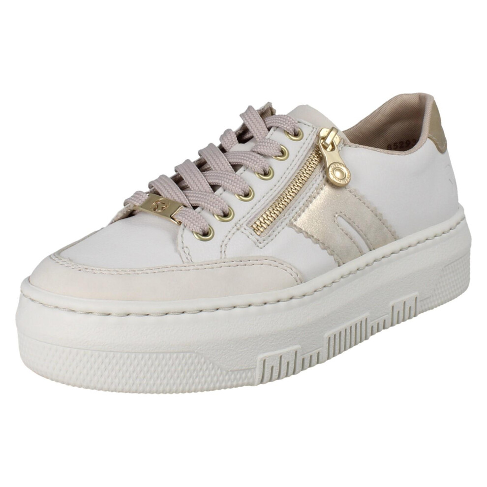 Rieker (White, Uk 6.5) Ladies Textured Leather Platform Trainers M1912