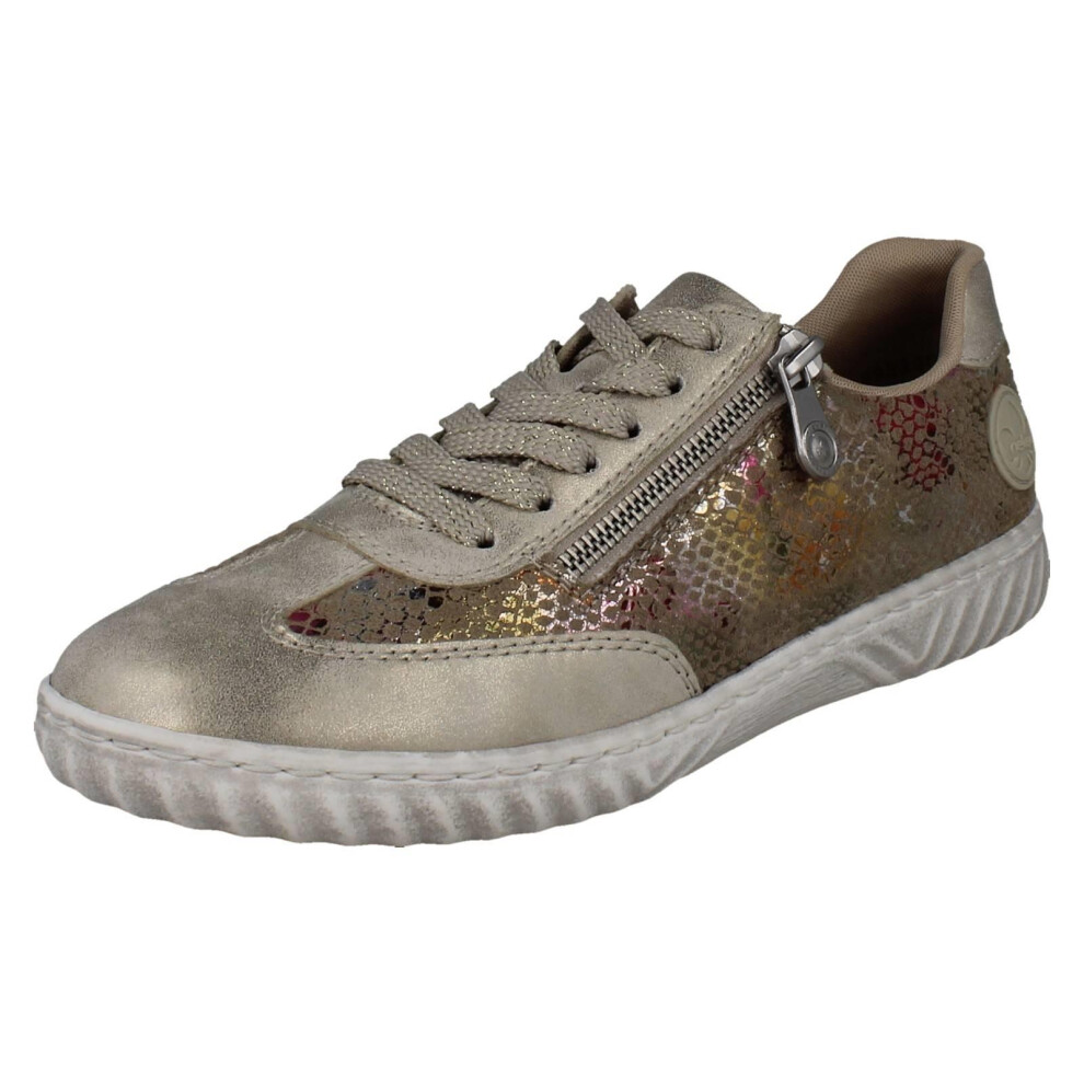Rieker (Beige, Uk 6.5) Ladies Metallic Reptile Print Trainers N0902