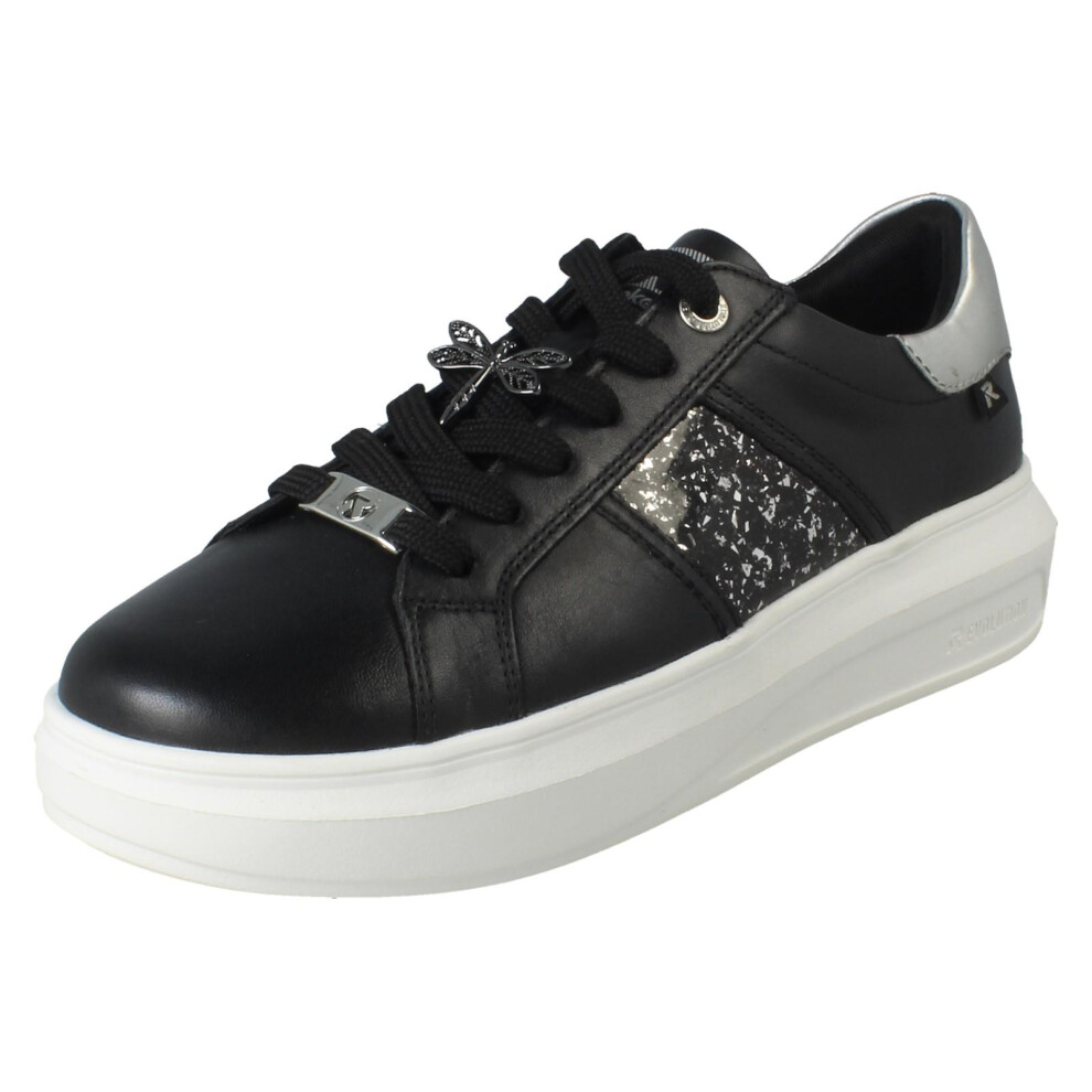 Rieker (, Uk 4) Ladies Revolution Stone Chip Panel Platform Trainers W1202 Black