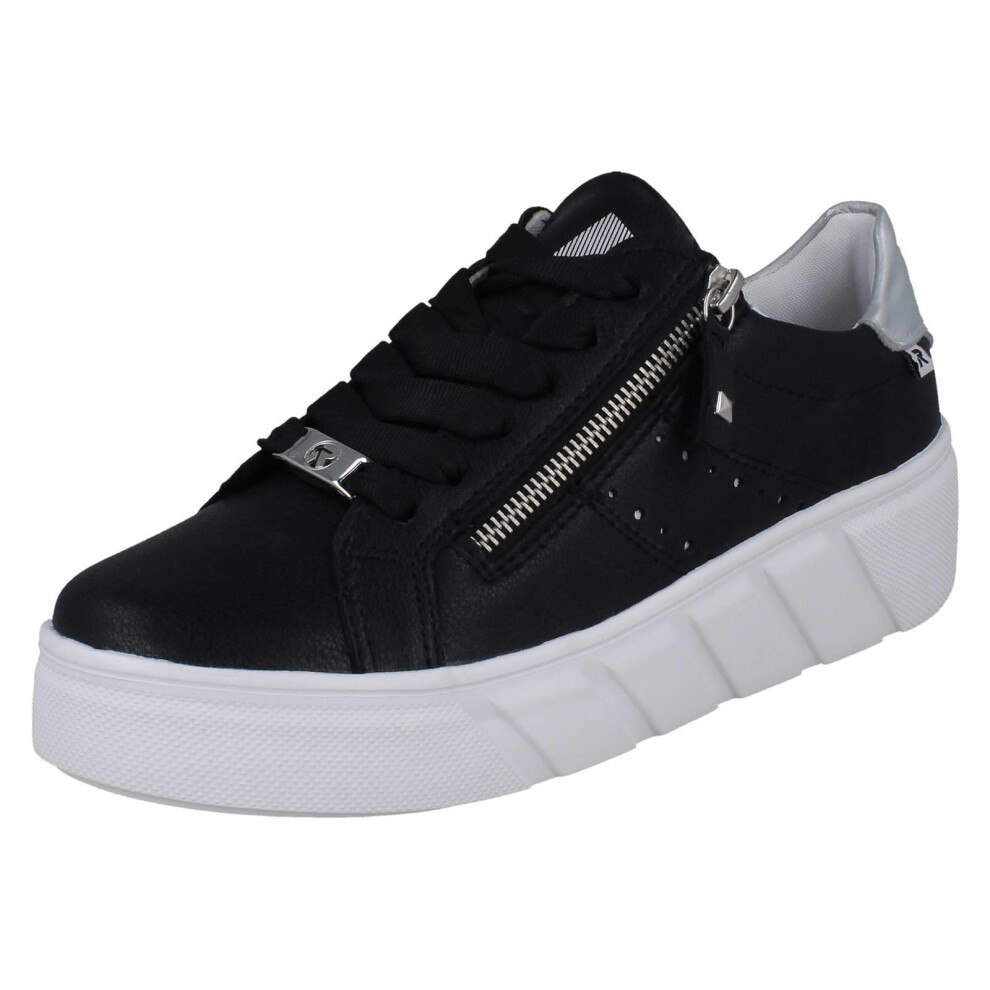 Rieker (Black, Uk 6) Ladies Sport Punched Detail Wedge Trainers W2605