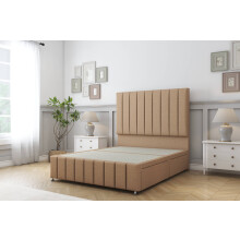 (6' Super King, Latte) Sloomy California Dumfries Divan Bed Base 2 Drawers Foot-End With 54" Floor Standing Headboard & 12" Matching Footboard