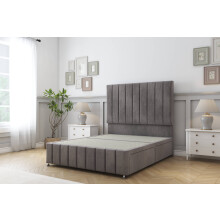 (4'6 Double, Slate) Sloomy California Naples Divan Bed Base 2 Drawers Right Side With 54" Floor Standing Headboard & 12" Matching Footboard