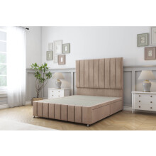 (6' Super King, Mink) Sloomy California Naples Divan Bed Base 2 Drawers Right Side With 54" Floor Standing Headboard & 12" Matching Footboard