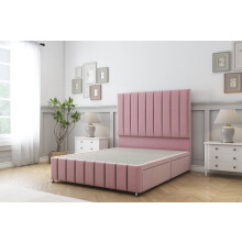 (4'6 Double, Pink) Sloomy California Plush Divan Bed Base 4 Drawers With 26" Strutted Headboard & 12" Matching Footboard
