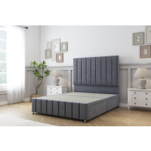 (4' Small Double, Steel) Sloomy California Plush Divan Bed Base 2 Drawers Foot-End With 54" Floor Standing Headboard & 12" Matching Footboard