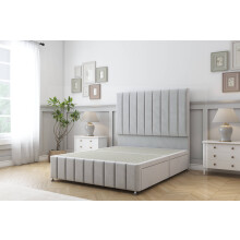 (4' Small Double, Sliver) Sloomy California Plush Divan Bed Base 2 Drawers Foot-End With 54" Floor Standing Headboard & 12" Matching Footboard
