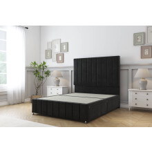 (4' Small Double, Black) Sloomy California Plush Divan Bed Base 2 Drawers Foot-End With 54" Floor Standing Headboard & 12" Matching Footboard