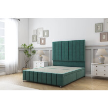 (4'6 Double, Emerald) Sloomy California Plush Divan Bed Base 2 Drawers Foot-End With 54" Floor Standing Headboard & 12" Matching Footboard