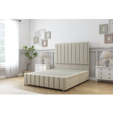 (5' King, Cream) Sloomy California Plush Divan Bed Base 2 Drawers Foot-End With 54" Floor Standing Headboard & 12" Matching Footboard