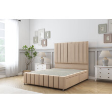(4'6 Double, Pebble) Sloomy California Plush Divan Bed Base 2 Drawers Foot-End With 54" Floor Standing Headboard & 12" Matching Footboard