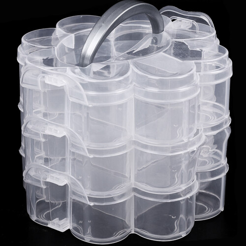 2X 3-Tier Clear Plastic Stackable Organiser Storage Hobby  Box Container Jewellery Case - Clear 2