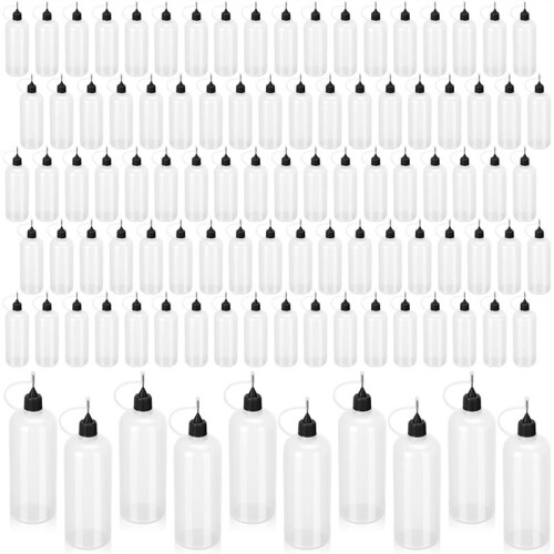 Singhoow 100Pcs 120ml / 4oz Tip Glue Bottle Bulk Plastic Tip Aplicator Bottle Refillable Dropper Squeeze Bottles A